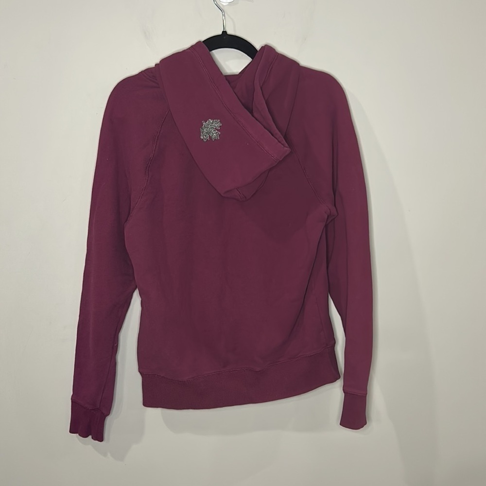 Roots Maroon Hoodie Women's Size S Heathered Grey Logo Maple Leaf on Hood - Picture 2 of 7